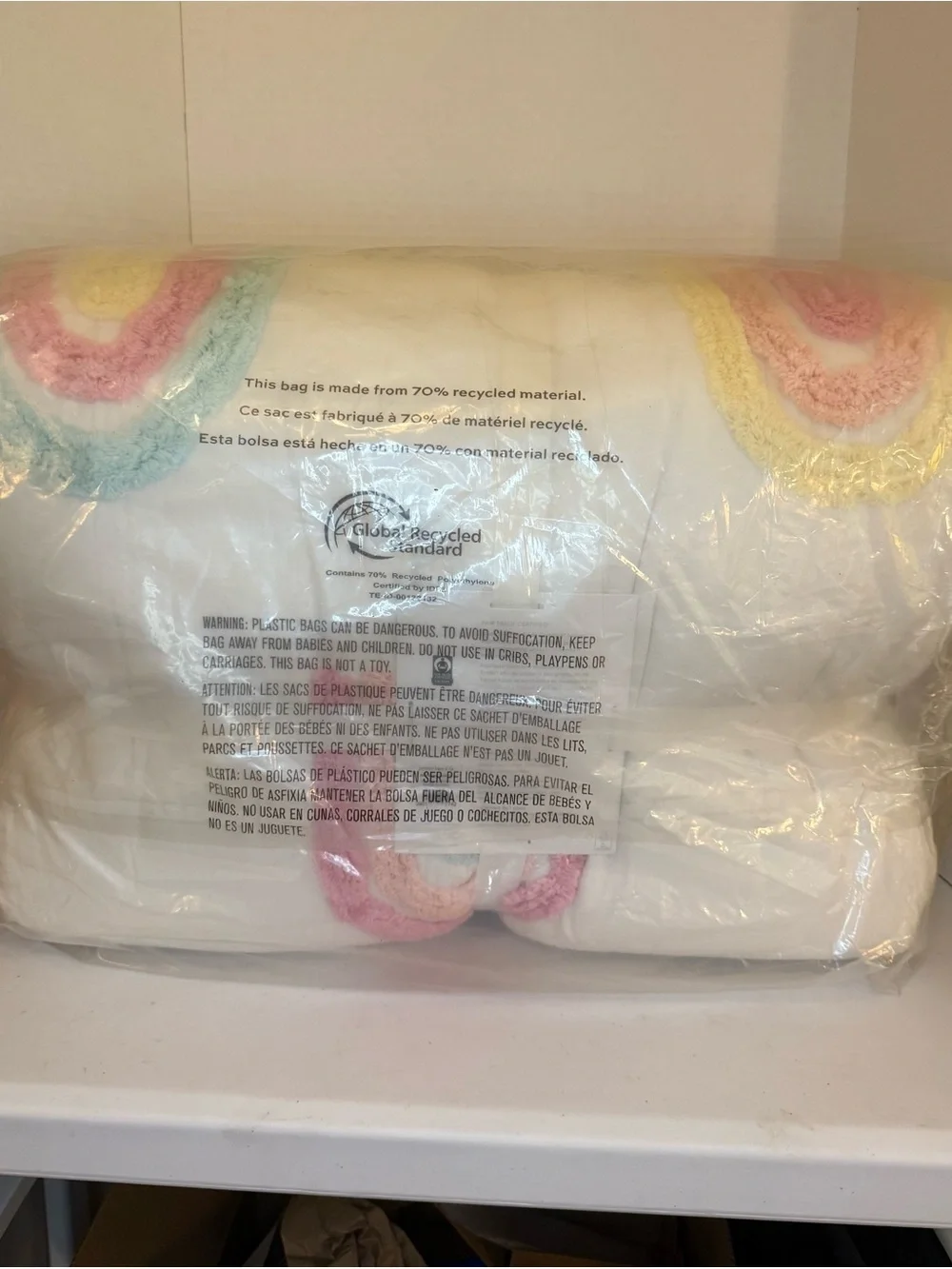 Pottery Barn Kids White Comforter with Pink Rainbow Accent